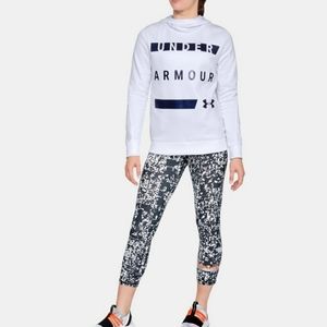 Under Armour Pullover Fleece Hoodie Sweatshirt White and Navy Blue Metal